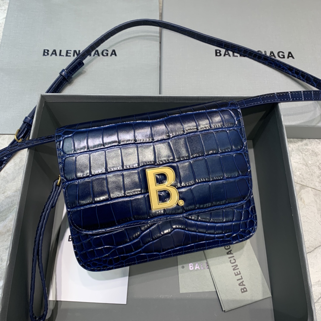 Balenciaga Small Woc Crocodile Embossed Shoulder Bag Dark Blue